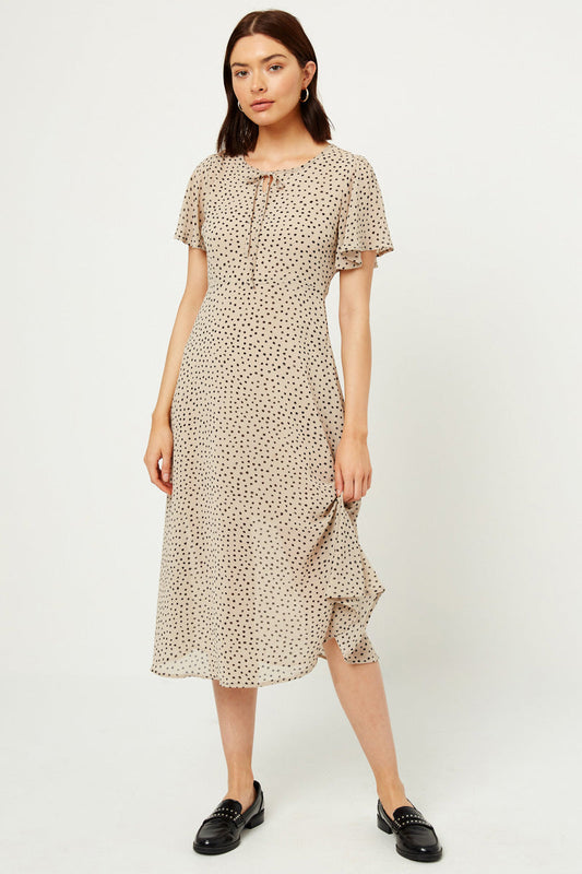 Midi Cream and Black Dot Dress