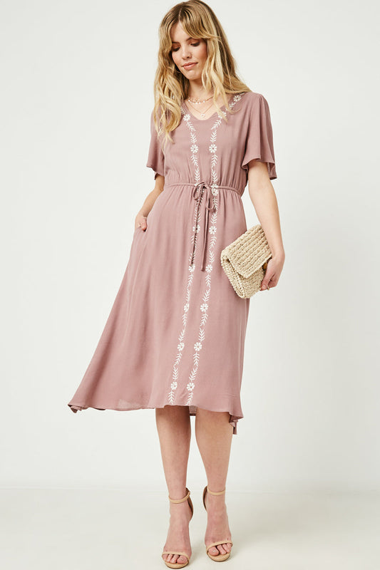 Mauve Floral Embroidered Dress