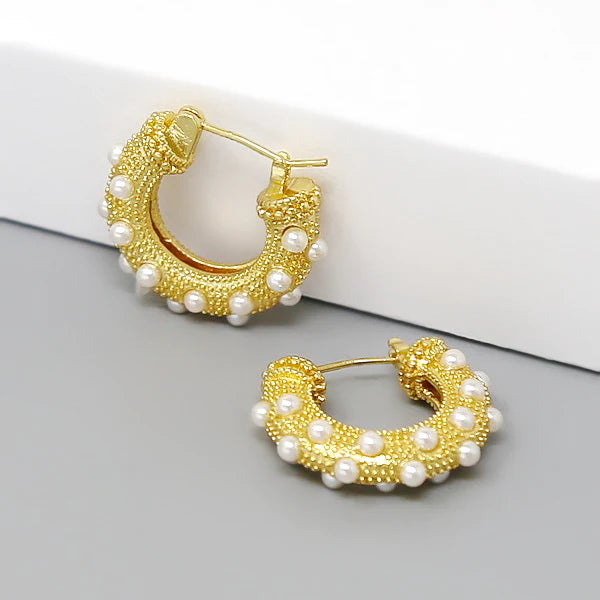 Pearl Embellished Gold Dipped Hoop Earrings