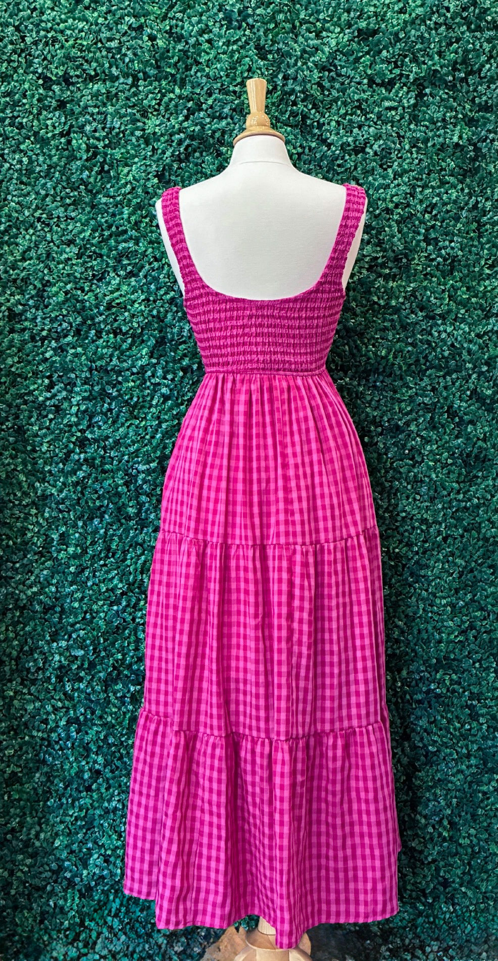 Smocked Bodice Gingham Maxi Dress (S to 3X)