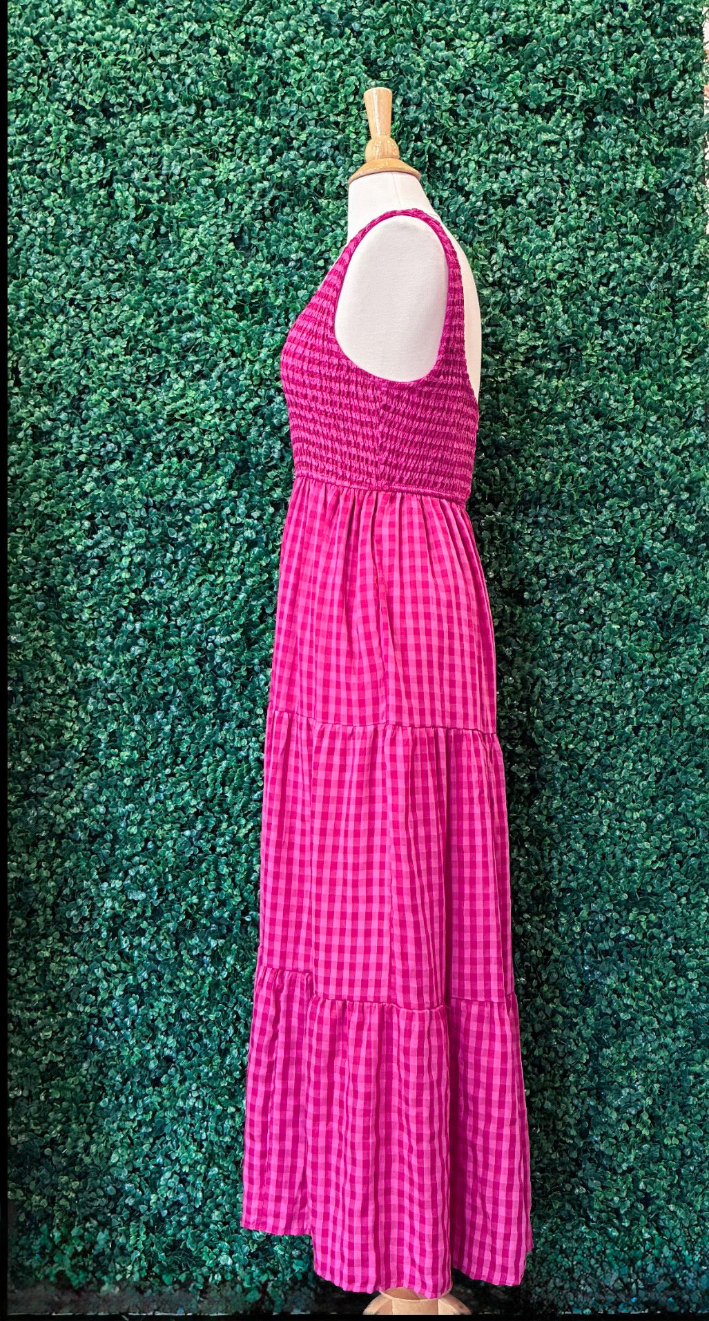 Smocked Bodice Gingham Maxi Dress (S to 3X)