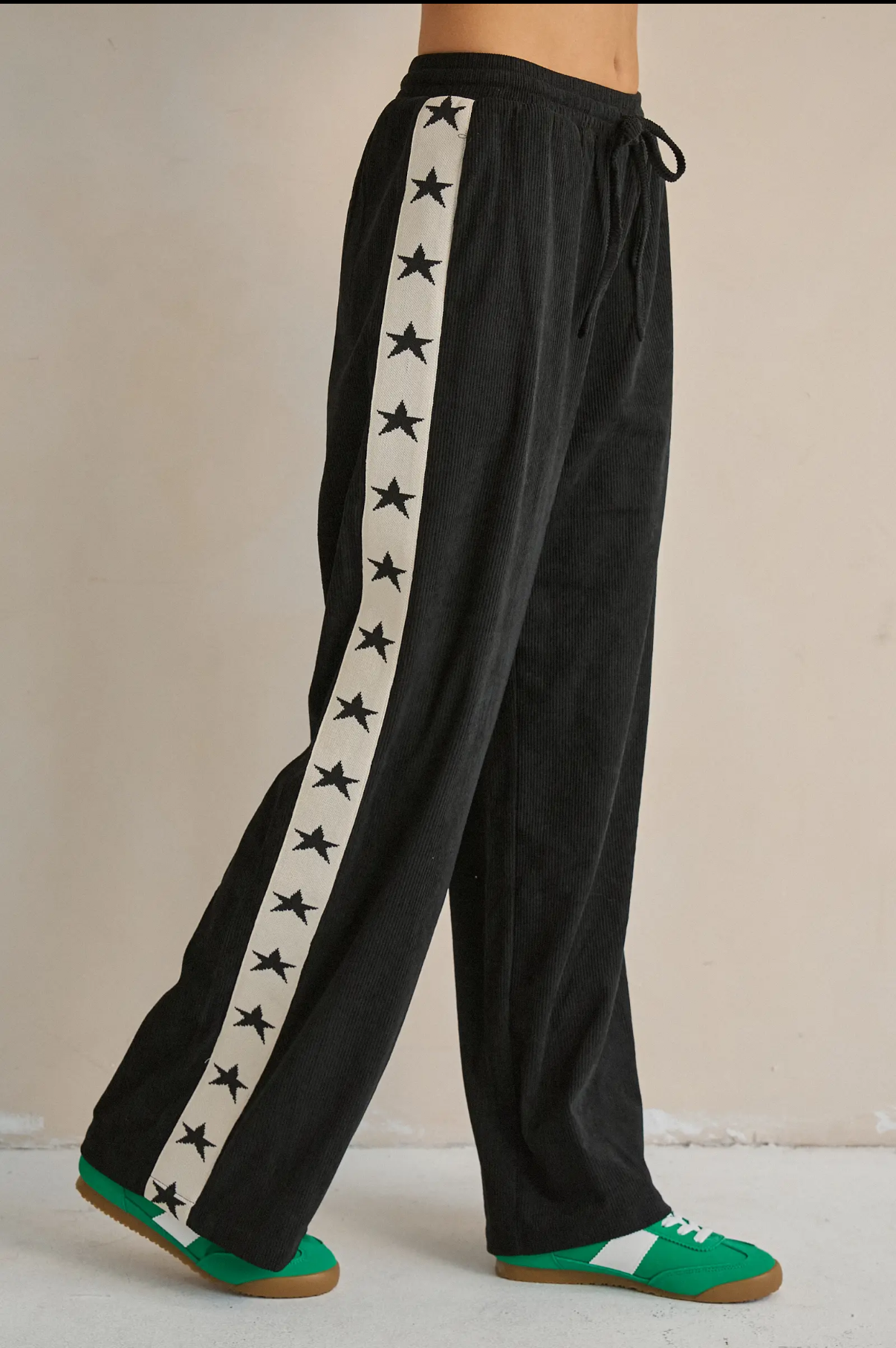 Black Corduroy Star Athletic Stripe Bottoms (S to 3X)