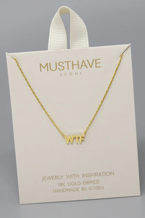 WTF Pendant Gold Dipped Short Necklace