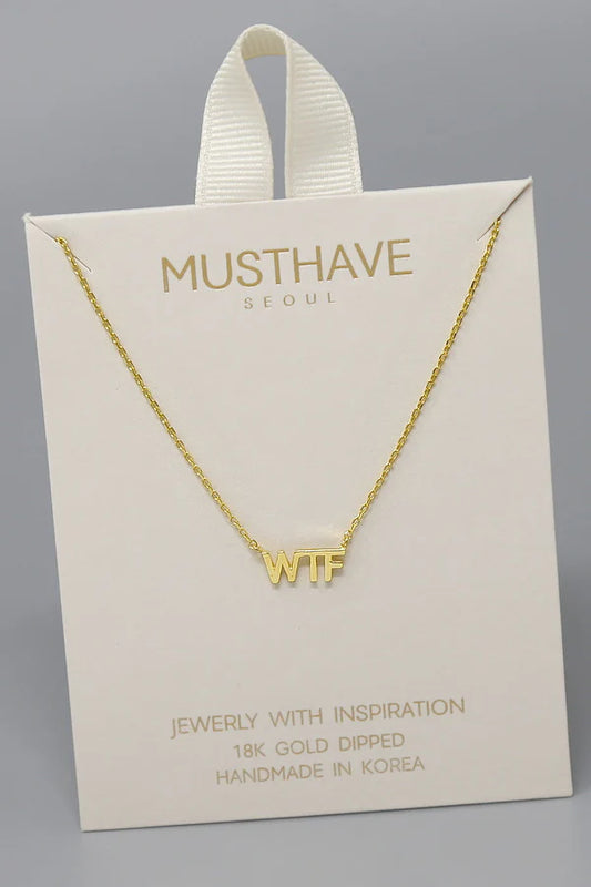 WTF Pendant Gold Dipped Short Necklace