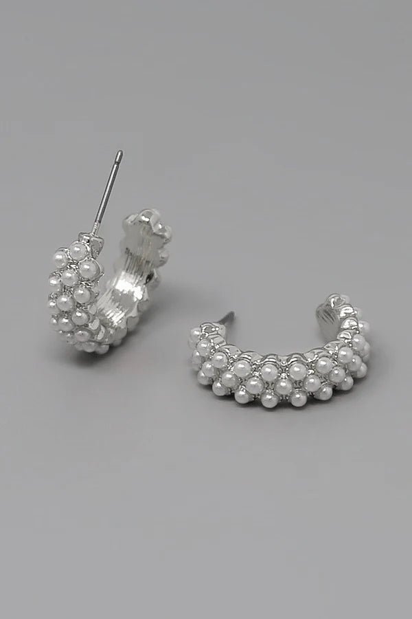 Pearl Embellished Mini Hoop Earrings