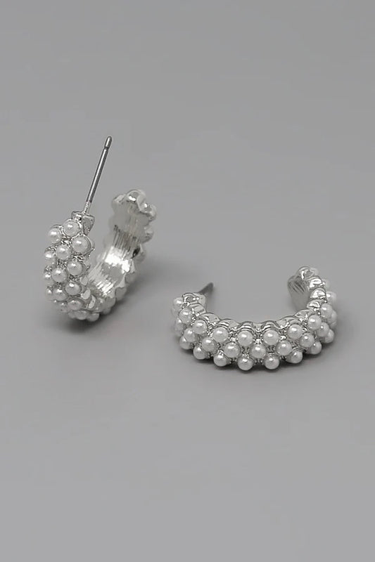 Pearl Embellished Mini Hoop Earrings