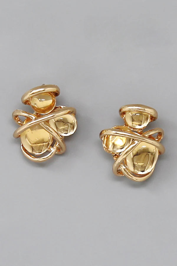 Metal Wired Acrylic Pebble Statement Stud Earrings