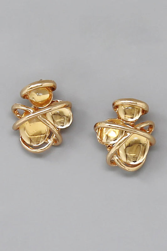 Metal Wired Acrylic Pebble Statement Stud Earrings
