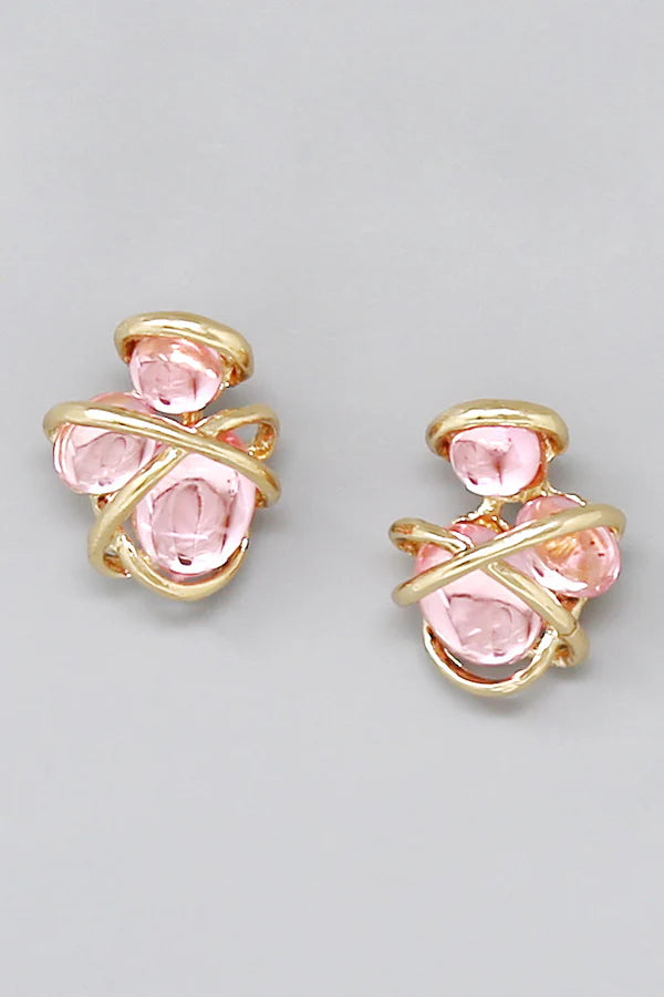 Metal Wired Acrylic Pebble Statement Stud Earrings