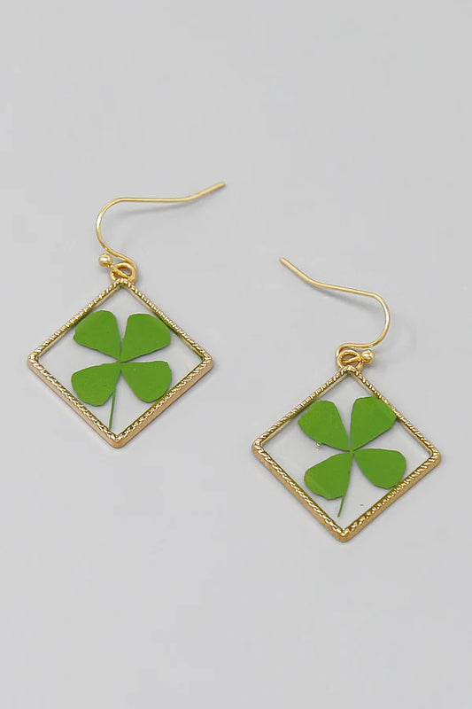 Shamrock Pressed Flower Acrylic Drop Earrings