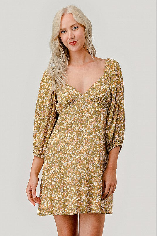 Mustard Floral Mini Dress