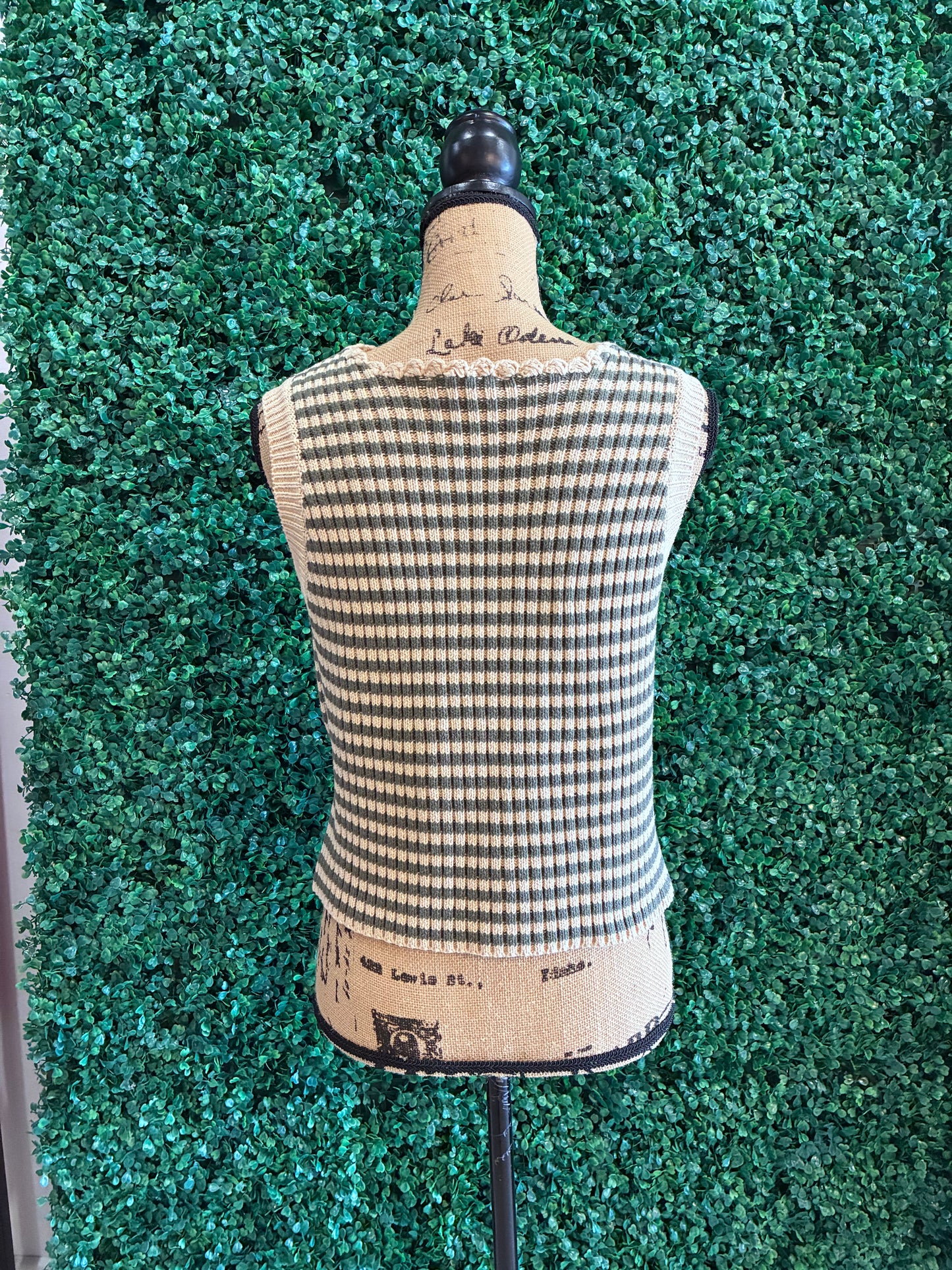 Cream and Dusty Navy Knit Tank (S to 3X)