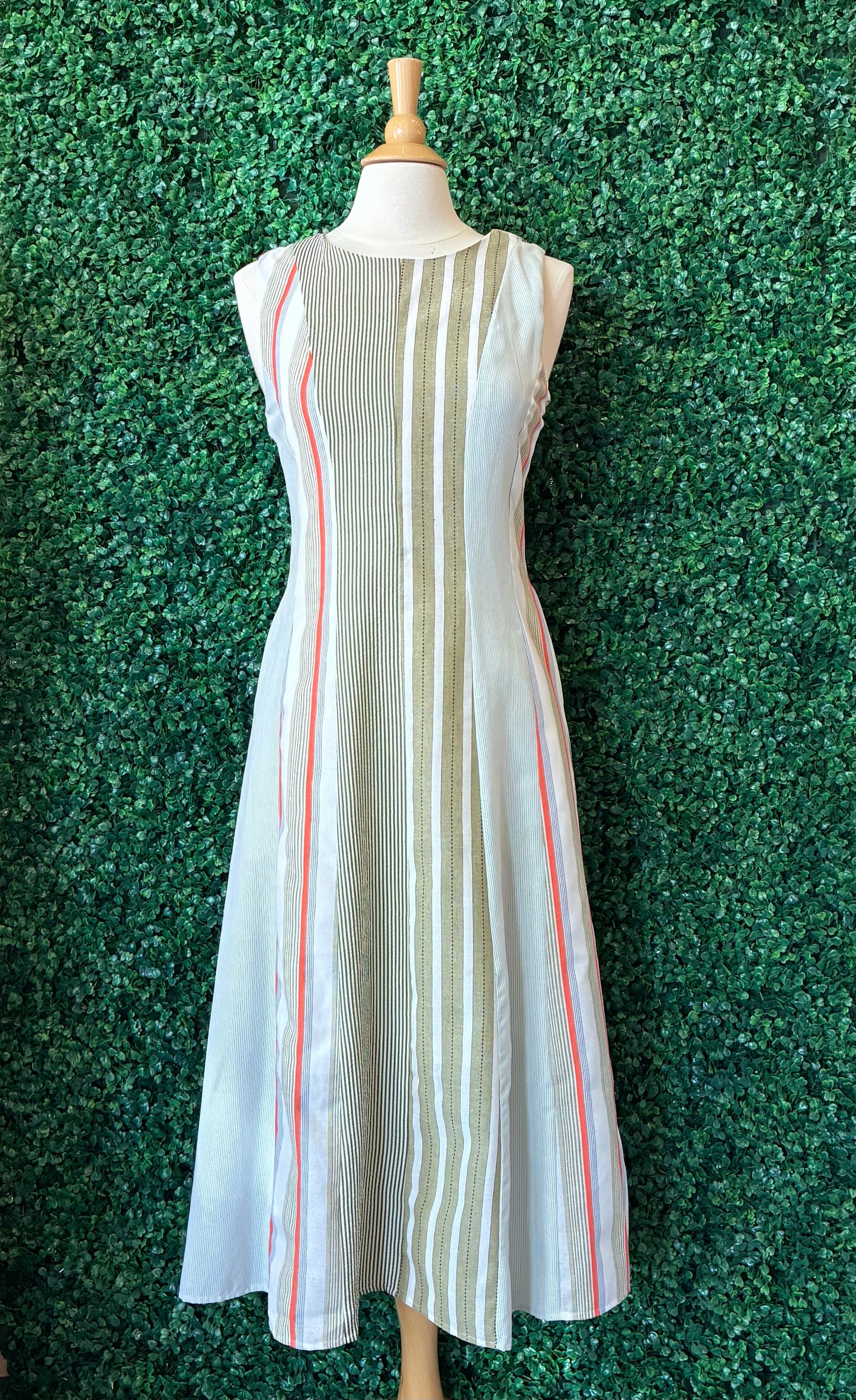 Striped Sleeveless Midi Dress in Green Multi