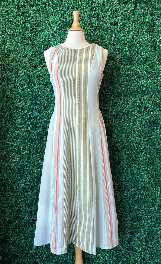 Striped Sleeveless Midi Dress in Green Multi
