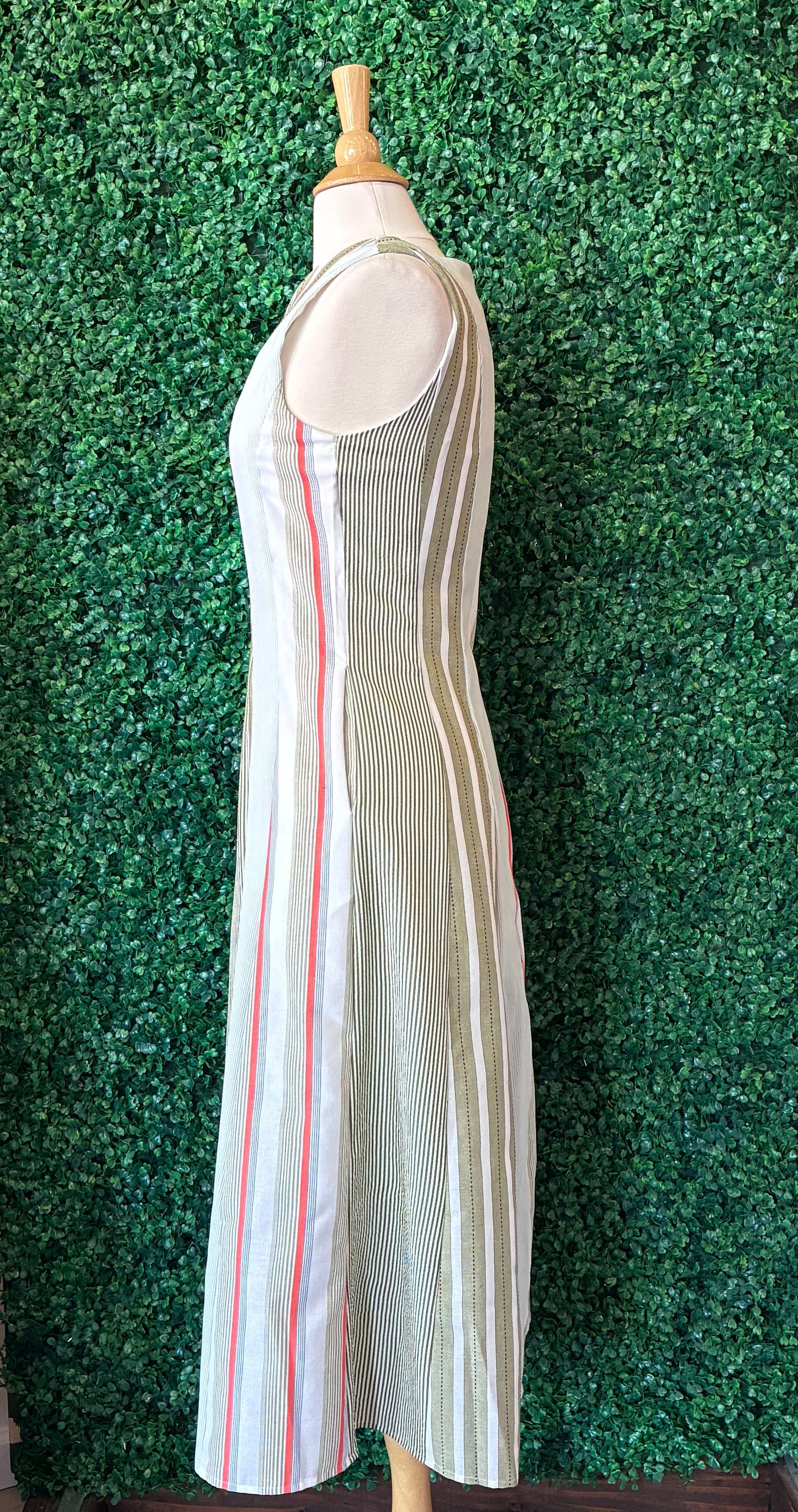 Striped Sleeveless Midi Dress in Green Multi