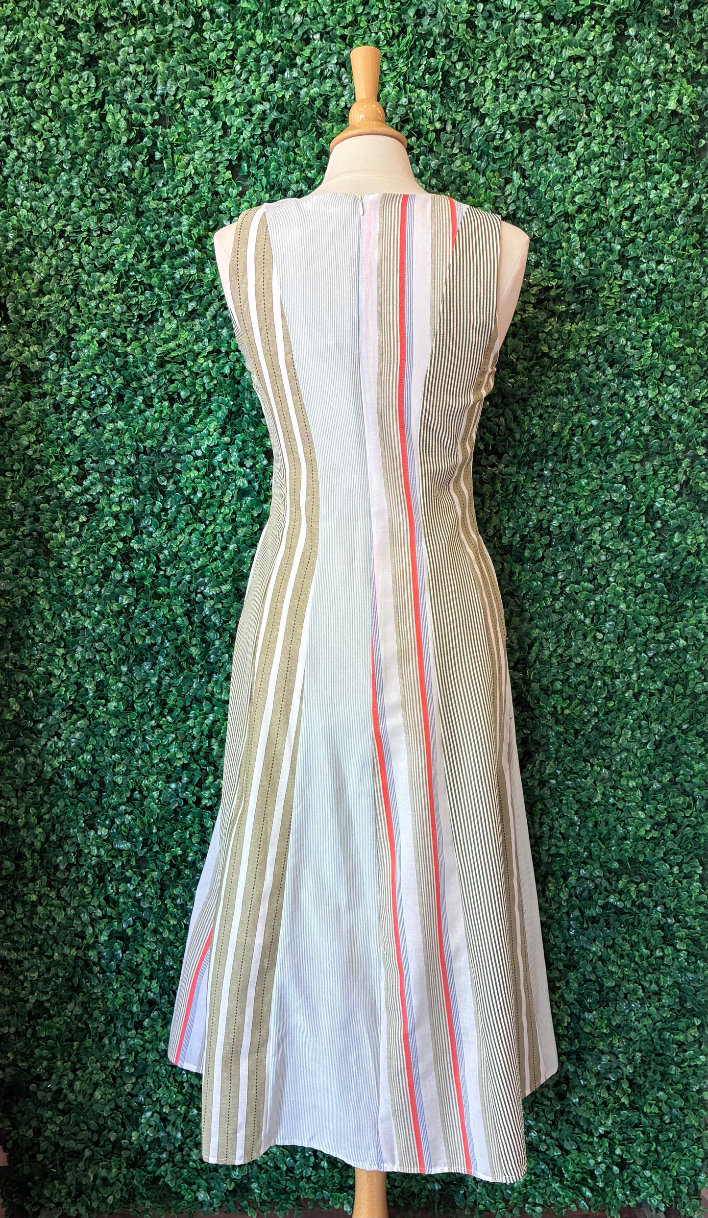 Striped Sleeveless Midi Dress in Green Multi