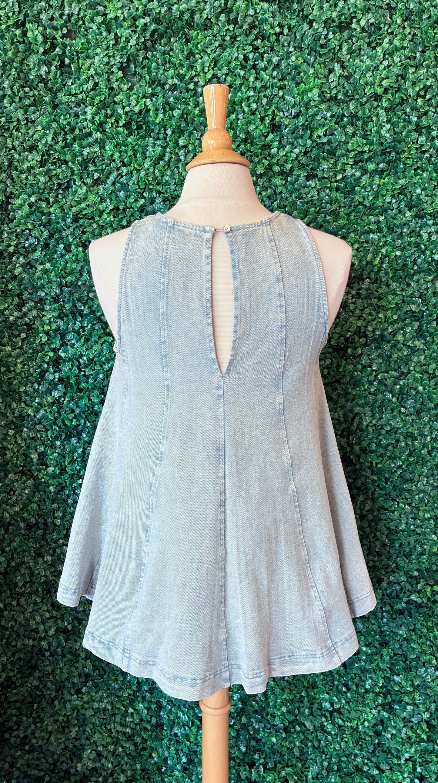 Denim Sleeveless Flared Top (S to 3X)