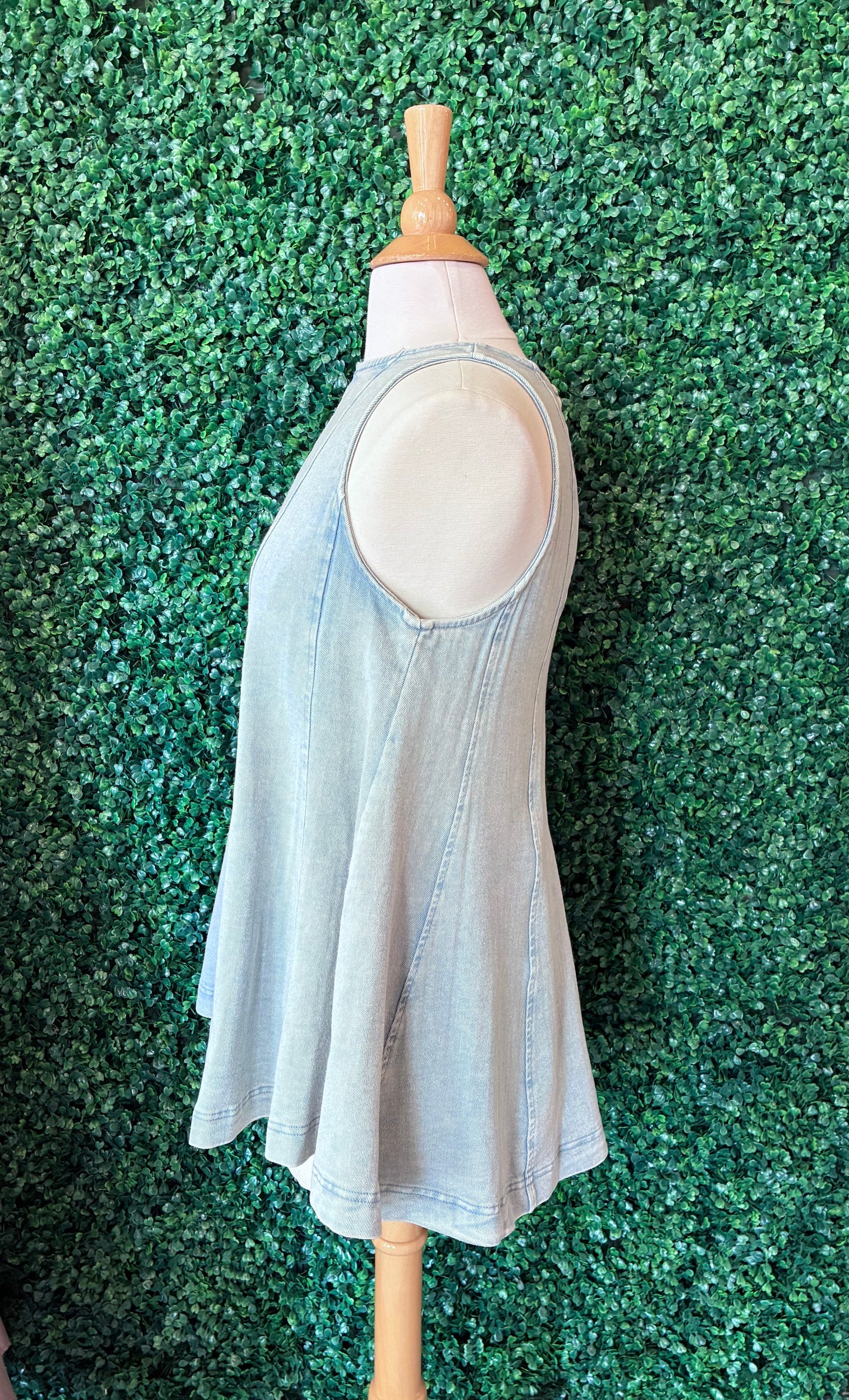 Denim Sleeveless Flared Top (S to 3X)