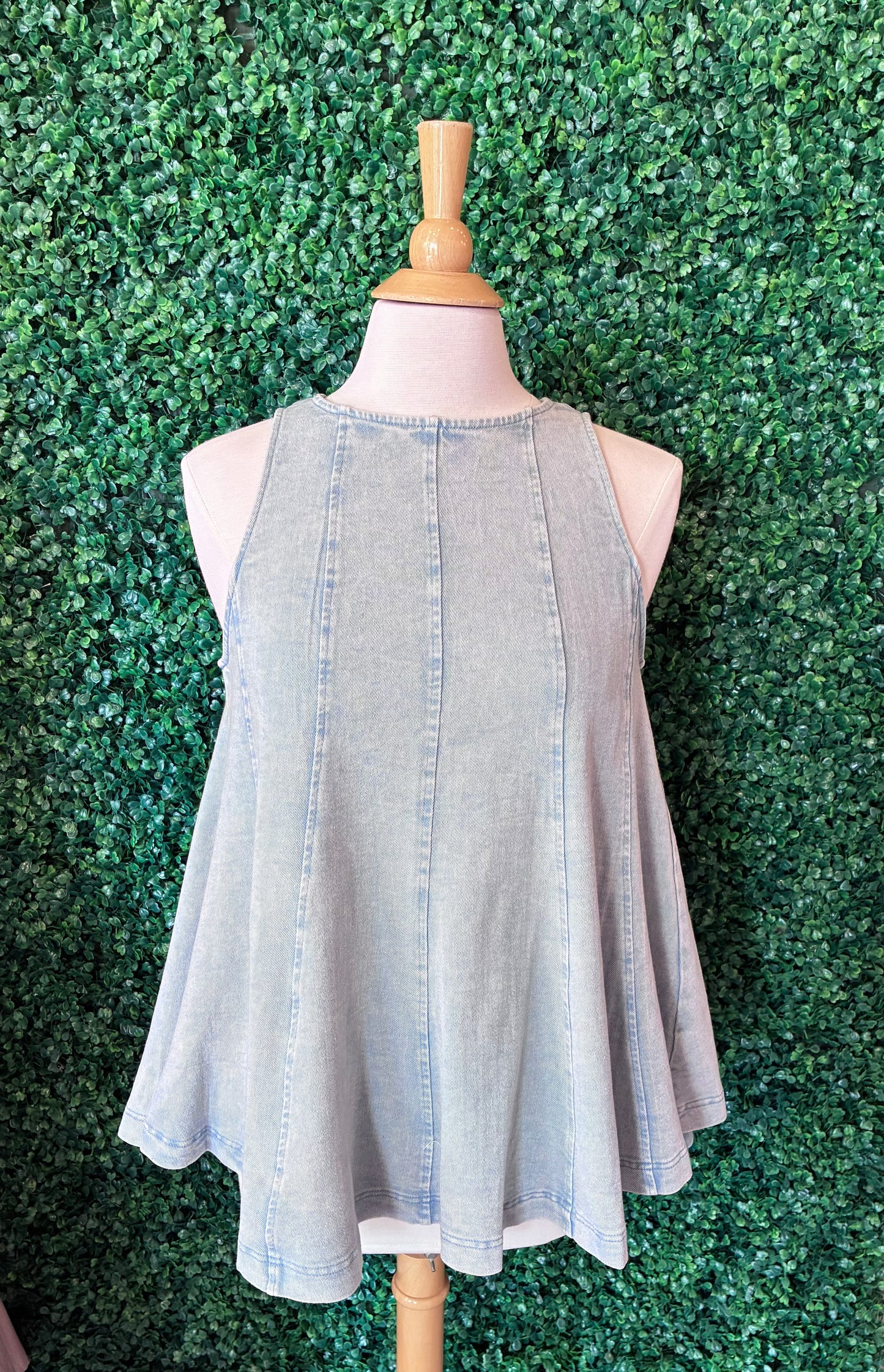 Denim Sleeveless Flared Top (S to 3X)