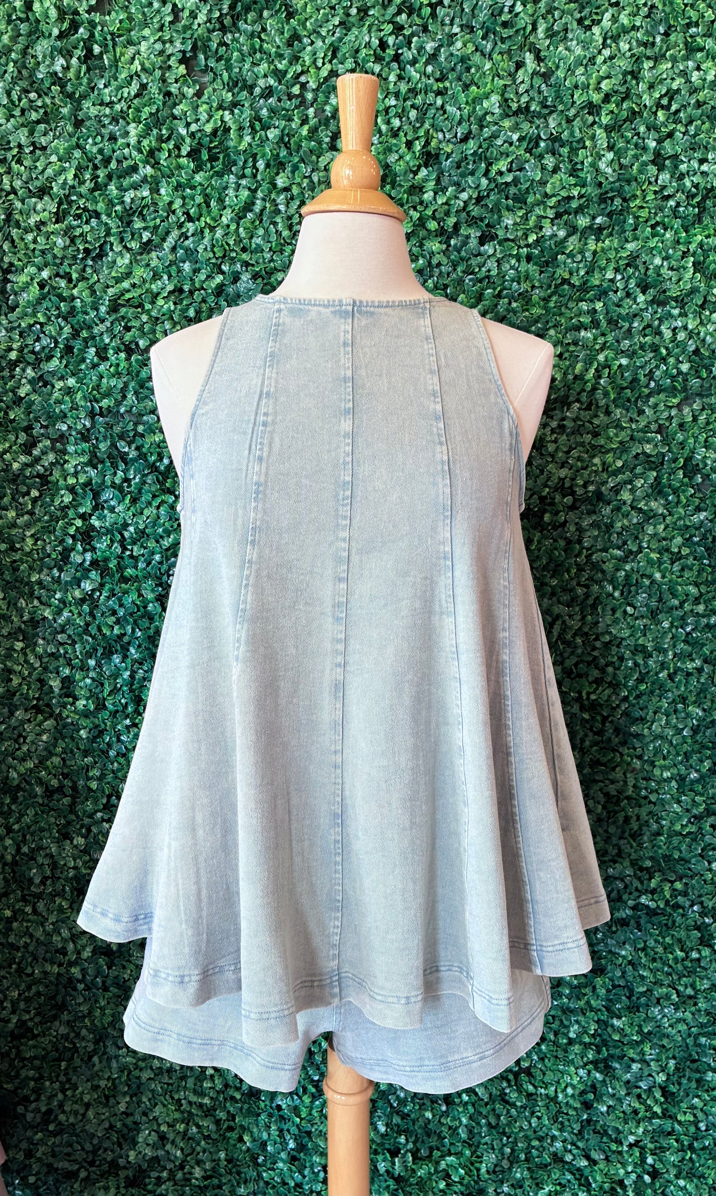 Denim Sleeveless Flared Top (S to 3X)