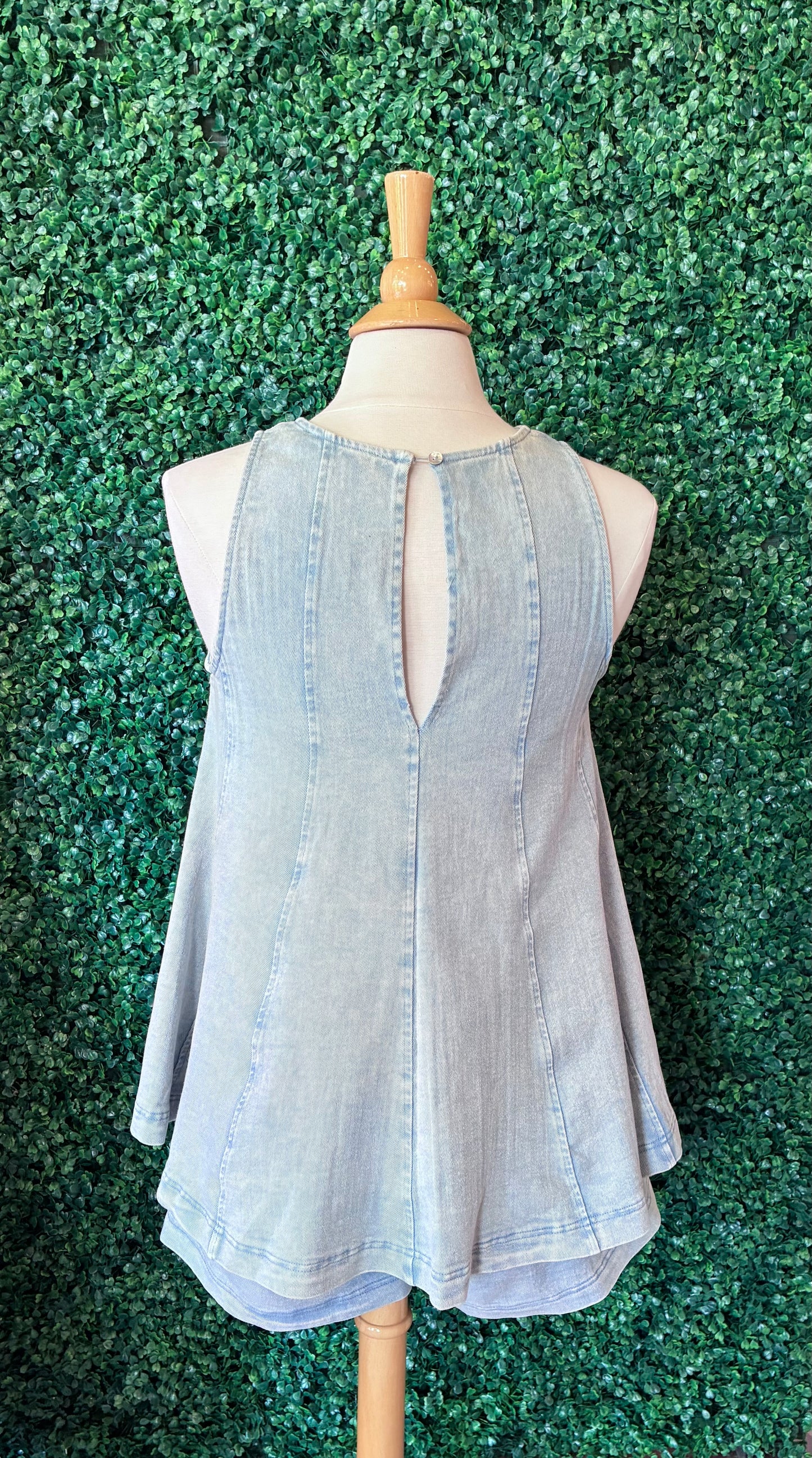 Denim Sleeveless Flared Top (S to 3X)