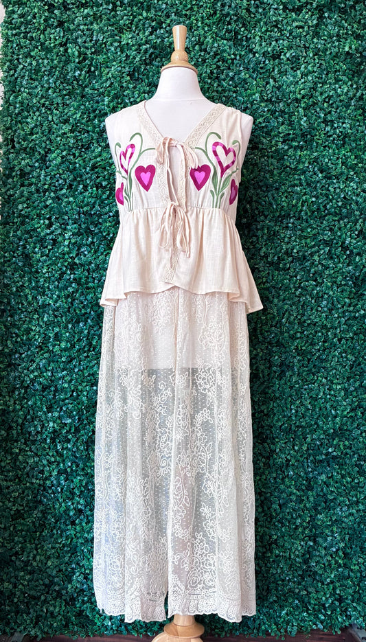Heart-Bloom Lace Maxi Vest