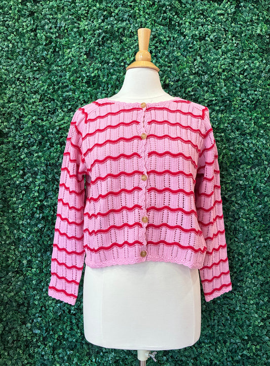 Striped Crochet Knit Cardigan (S to 3X)