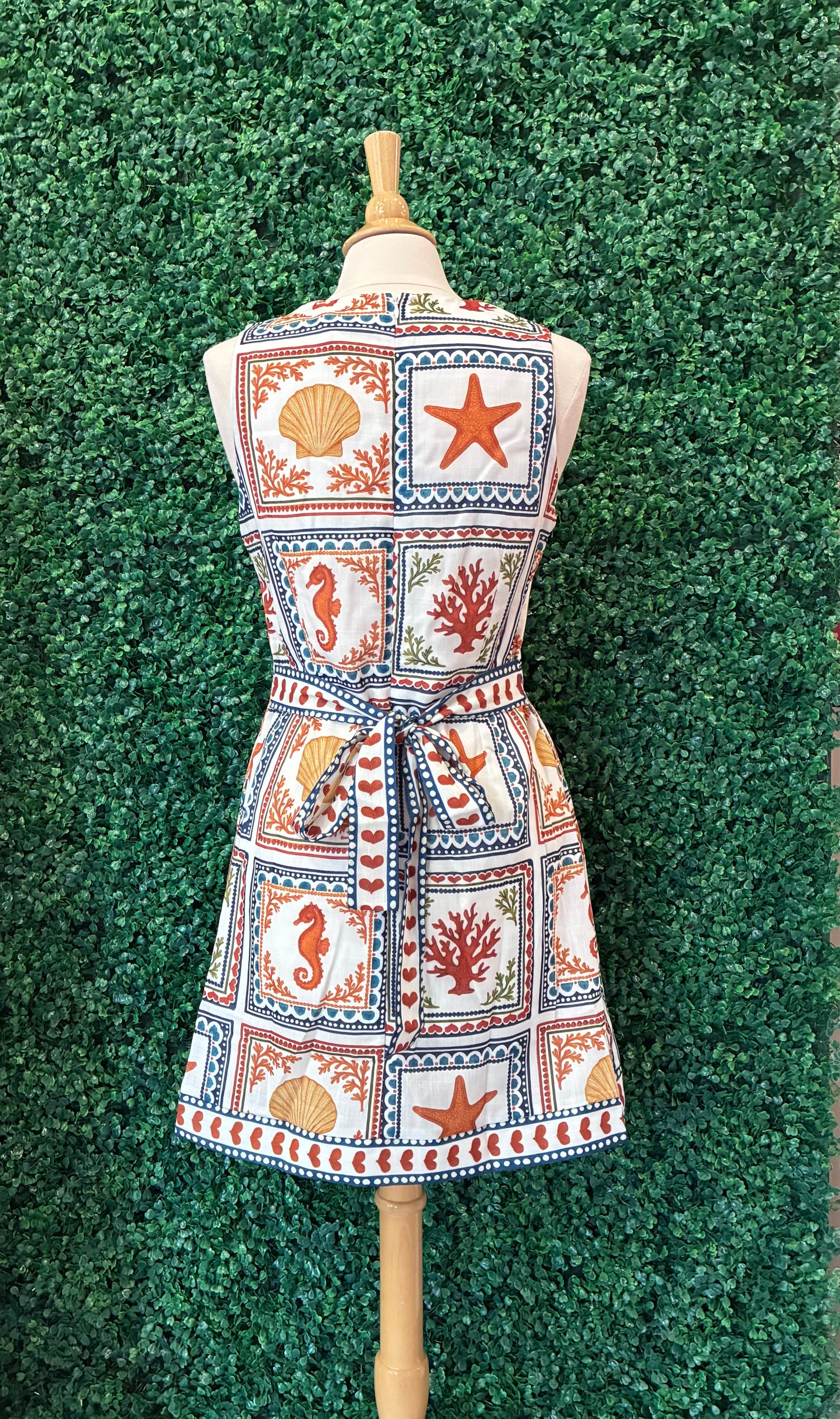 Printed Sleeveless Back Waist Tie Dress (S to 3X)
