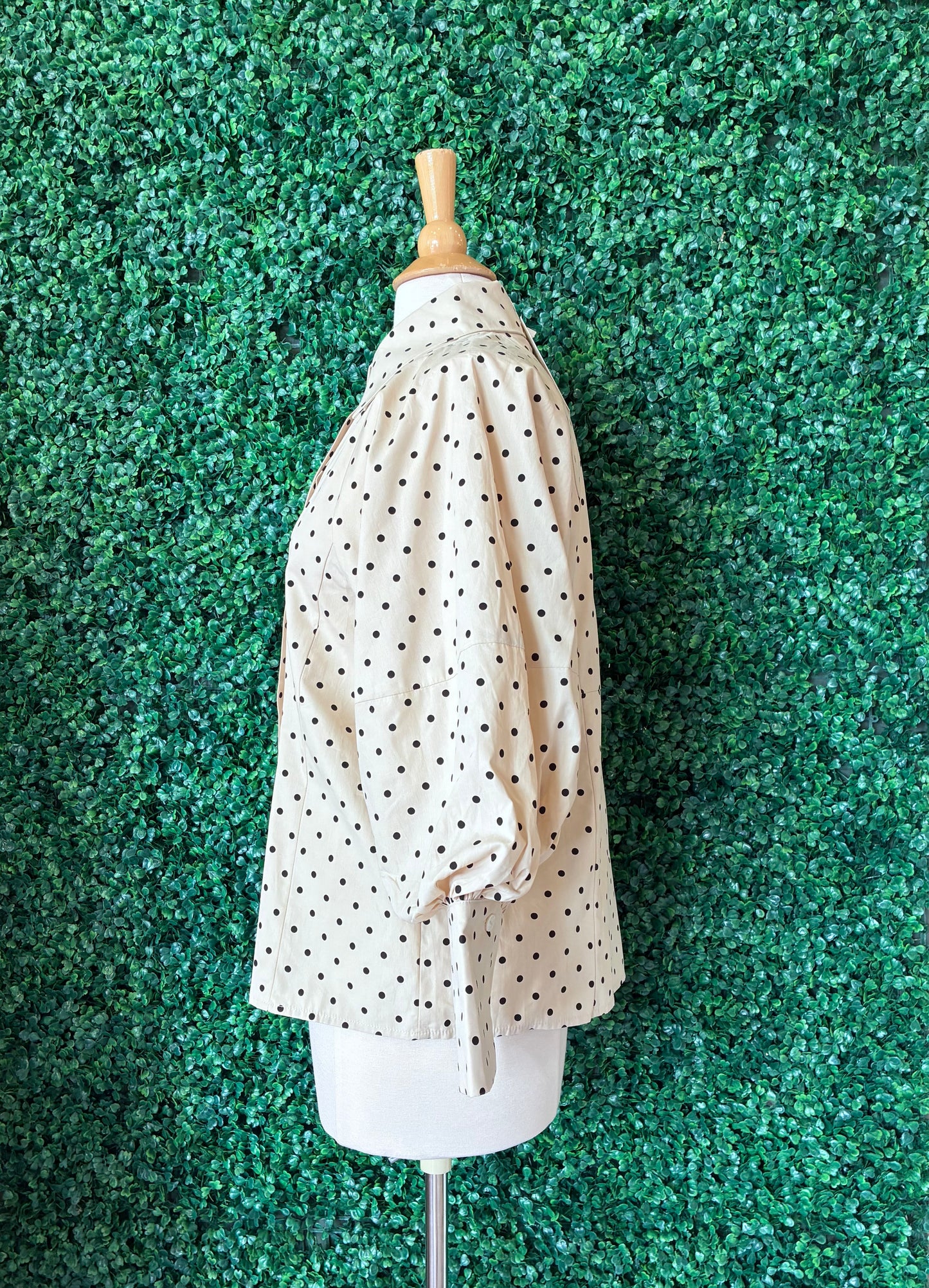 Taupe Polka Dot Balloon Sleeve Blouse
