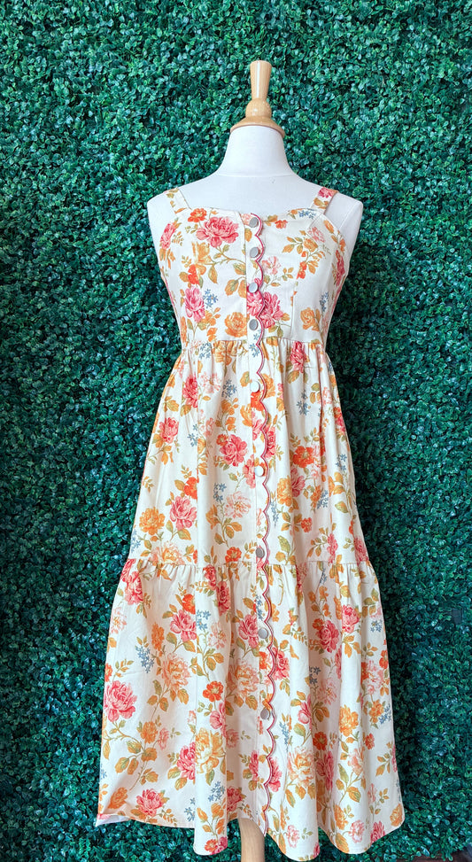 Floral Print Scalloped Dress (S to 3X)