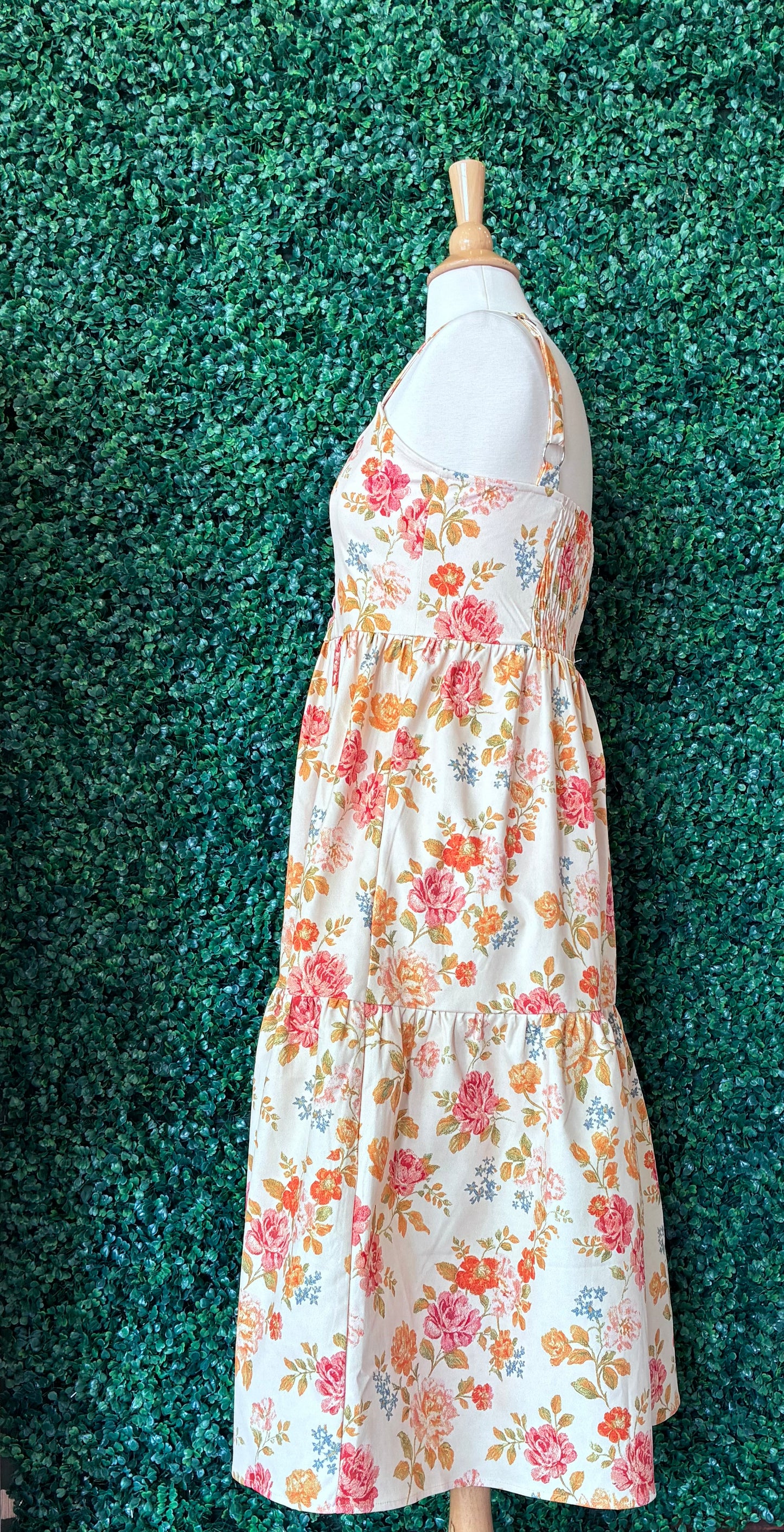 Floral Print Scalloped Dress (S to 3X)