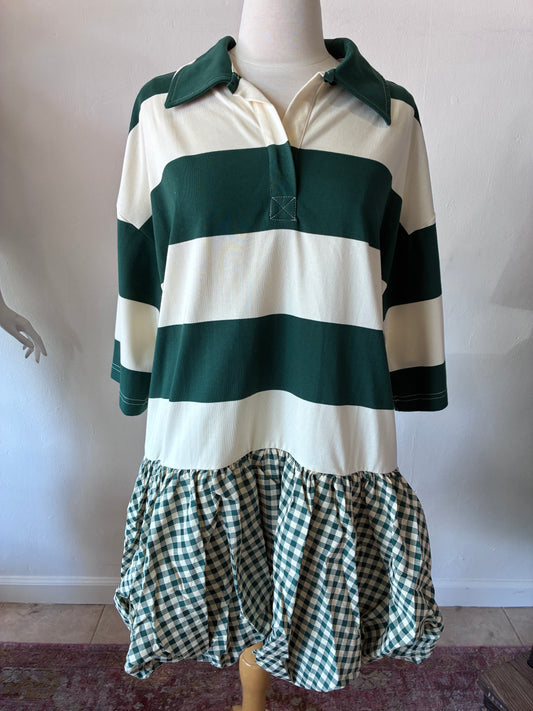Hunter Green Mixed Media Mini Rugby Dress