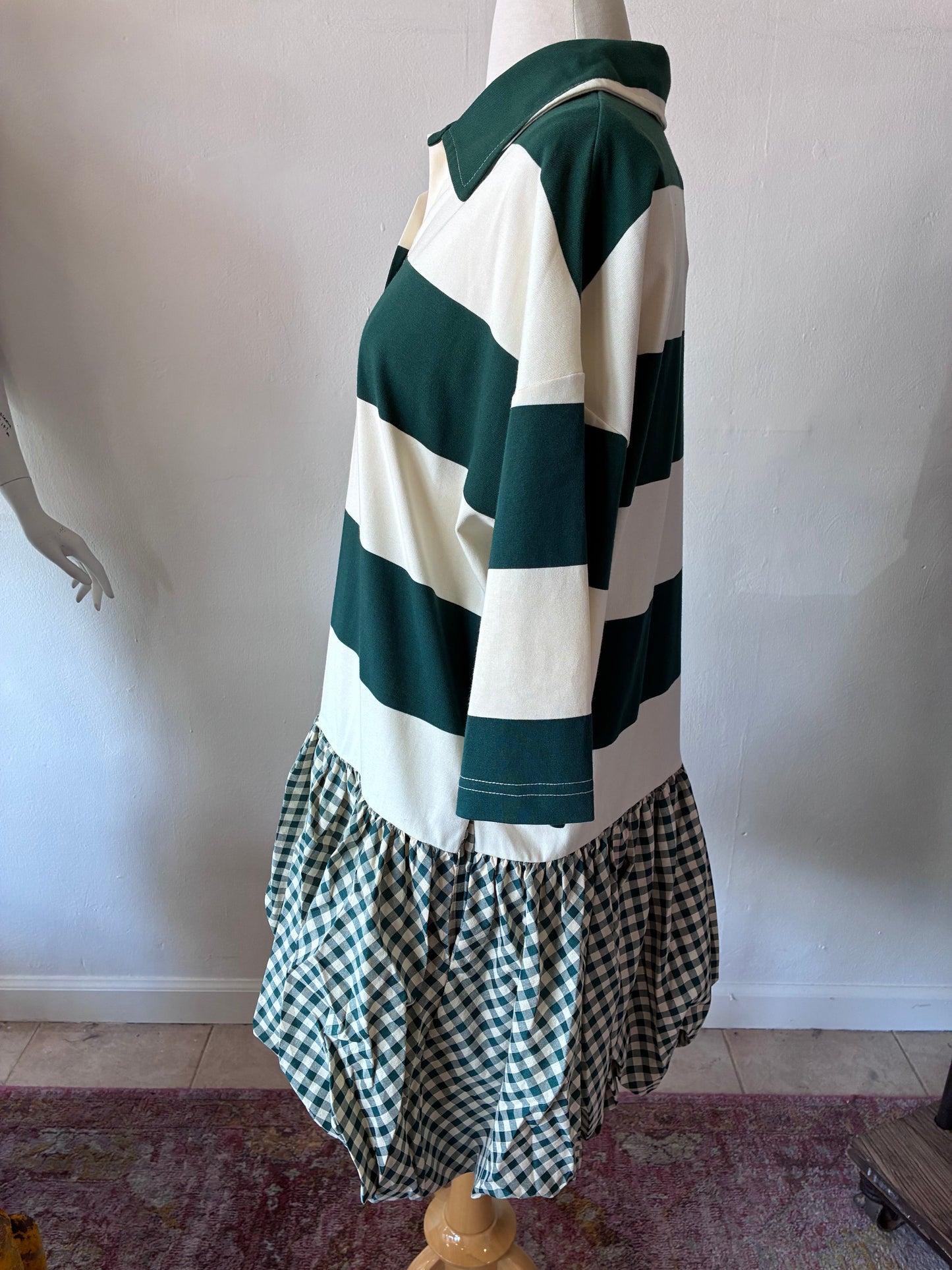 Hunter Green Mixed Media Mini Rugby Dress