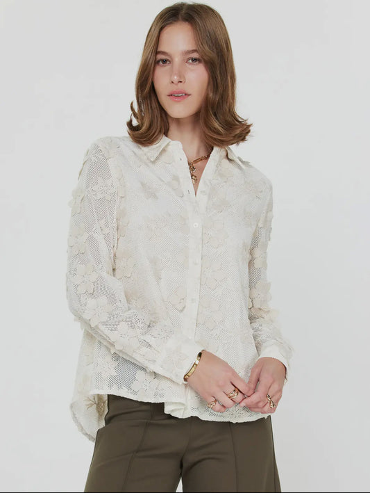 Button Down Shirt with 3D Floral Lace