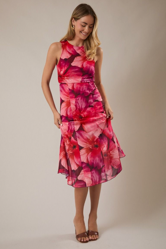 Sleeveless Mesh Floral Midi Dress