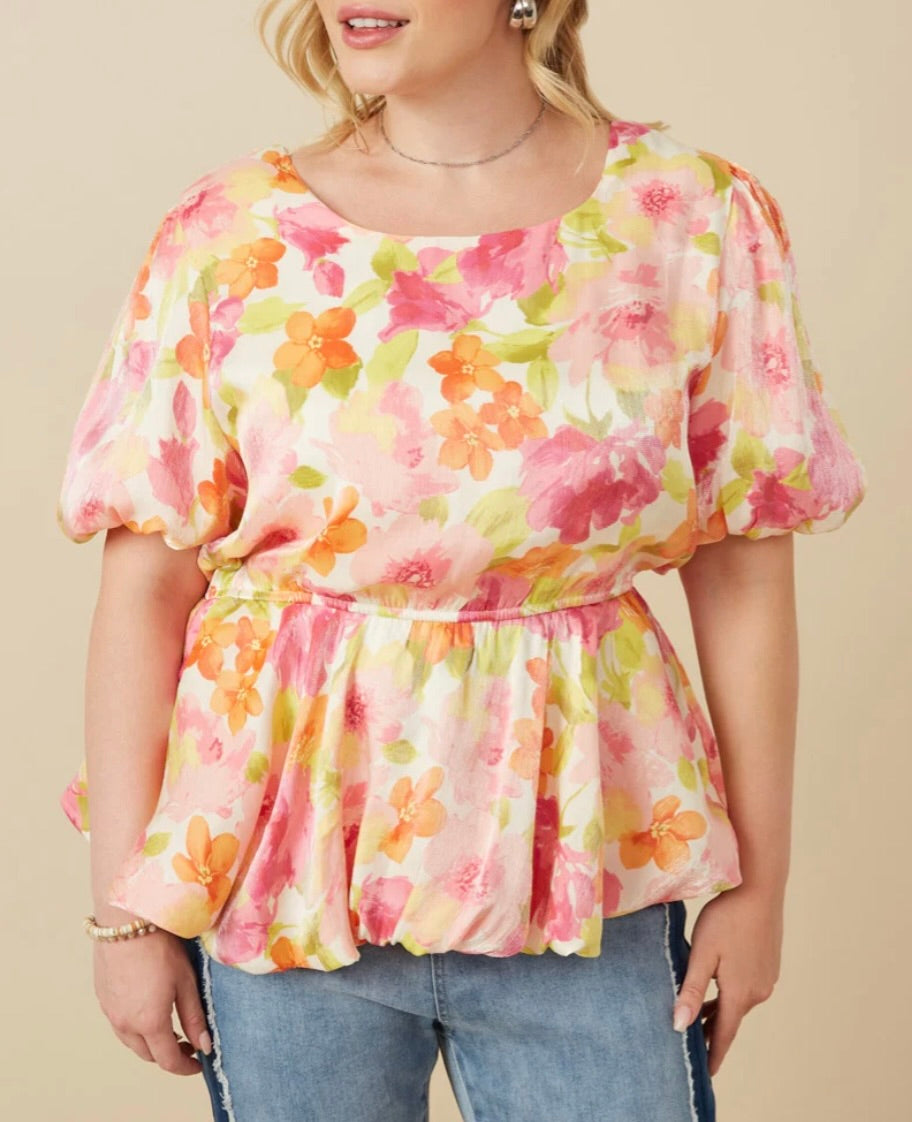 Shimmery Floral Peplum Top