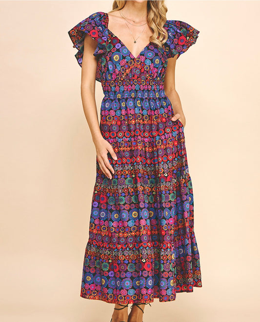Colorful Floral Midi Dress