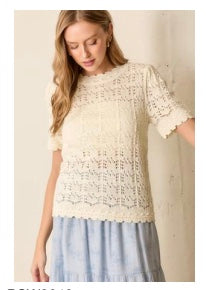 Crochet Short Sleeve Sweater Tee