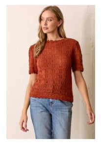 Crochet Short Sleeve Sweater Tee