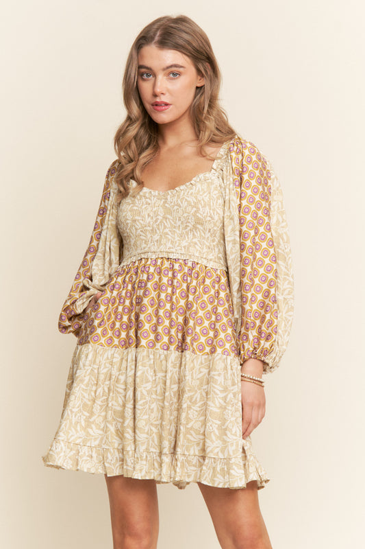 Printed Smocked Mini Dress