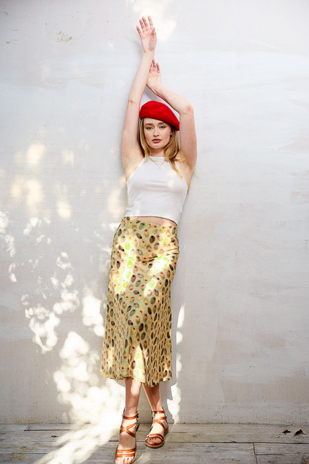 Olive Print Midi Skirt (S to 3X)