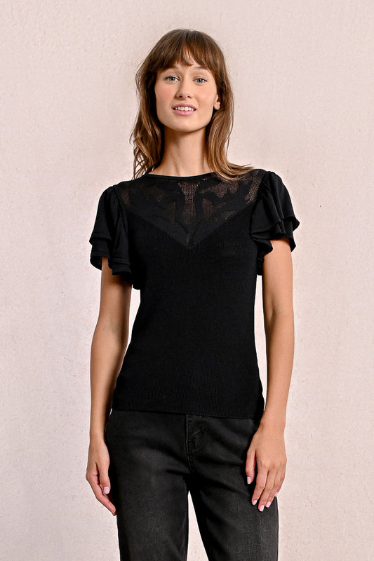 Black Flutter Sleeve Blouse