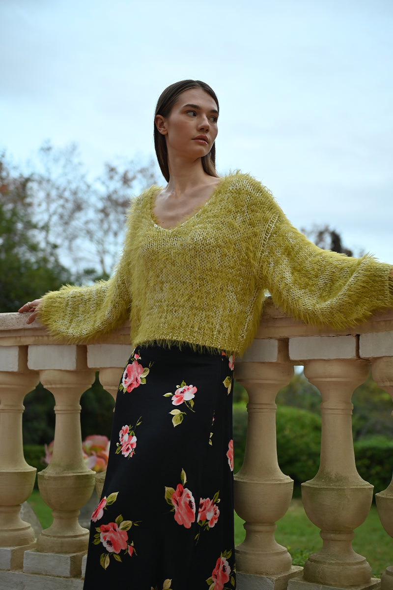 MB V-Neck Cropped Fuzzy Sweater