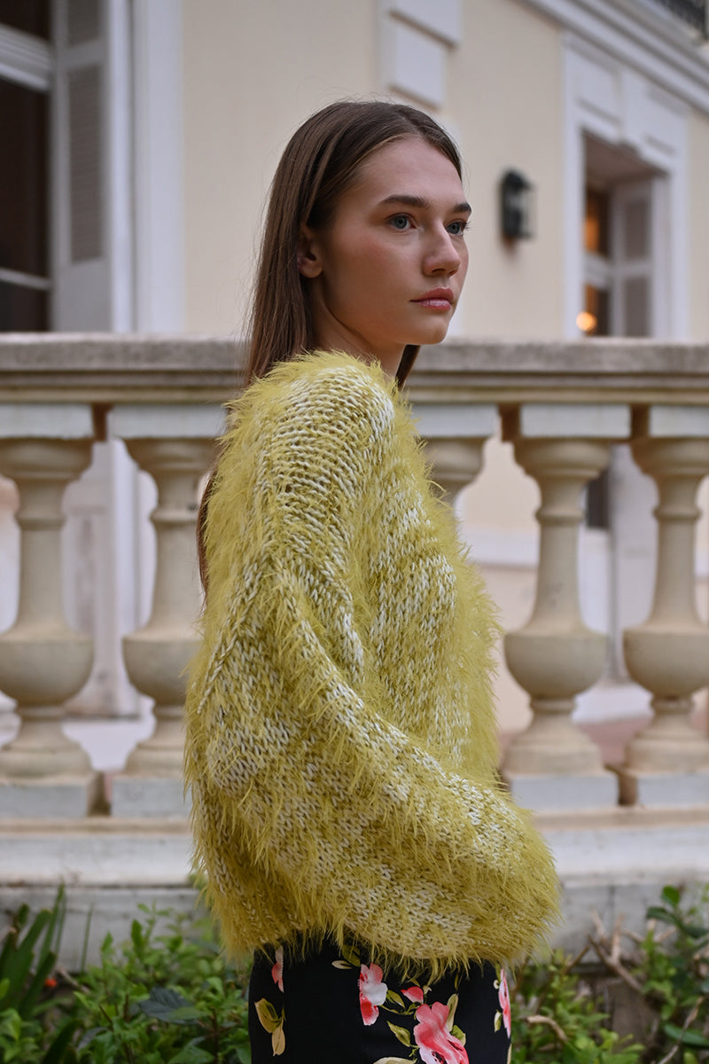 MB V-Neck Cropped Fuzzy Sweater