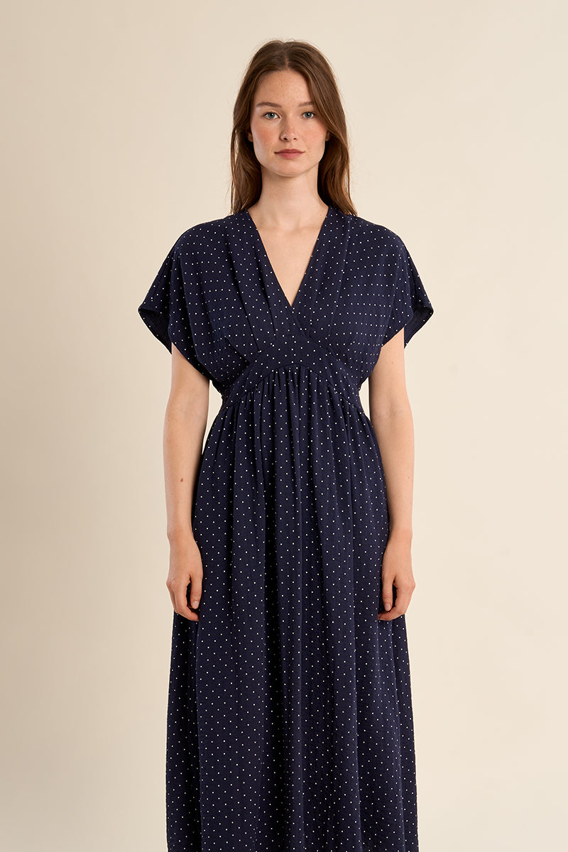 MB Navy on Navy Float Sleeve Woven Midi Dress