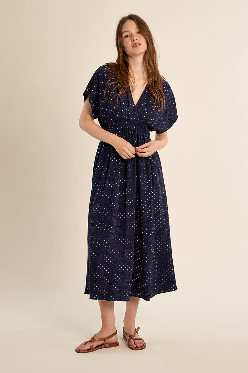 MB Navy on Navy Float Sleeve Woven Midi Dress