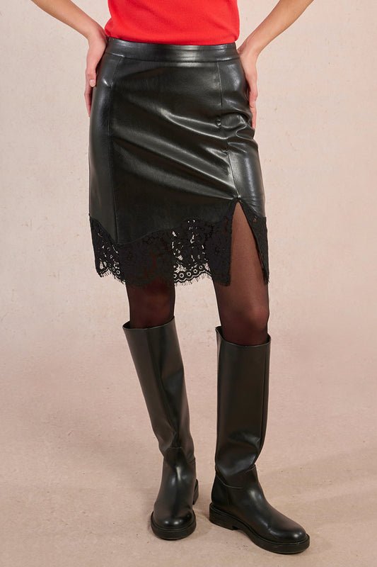 MB Vegan Leather Lace Skirt