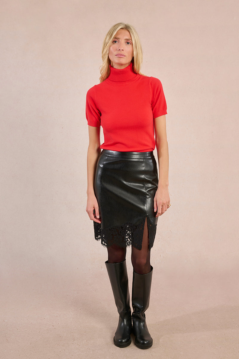 MB Vegan Leather Lace Skirt
