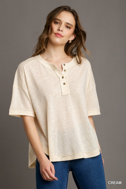 Cream Cotton Drop Shoulder TShirt