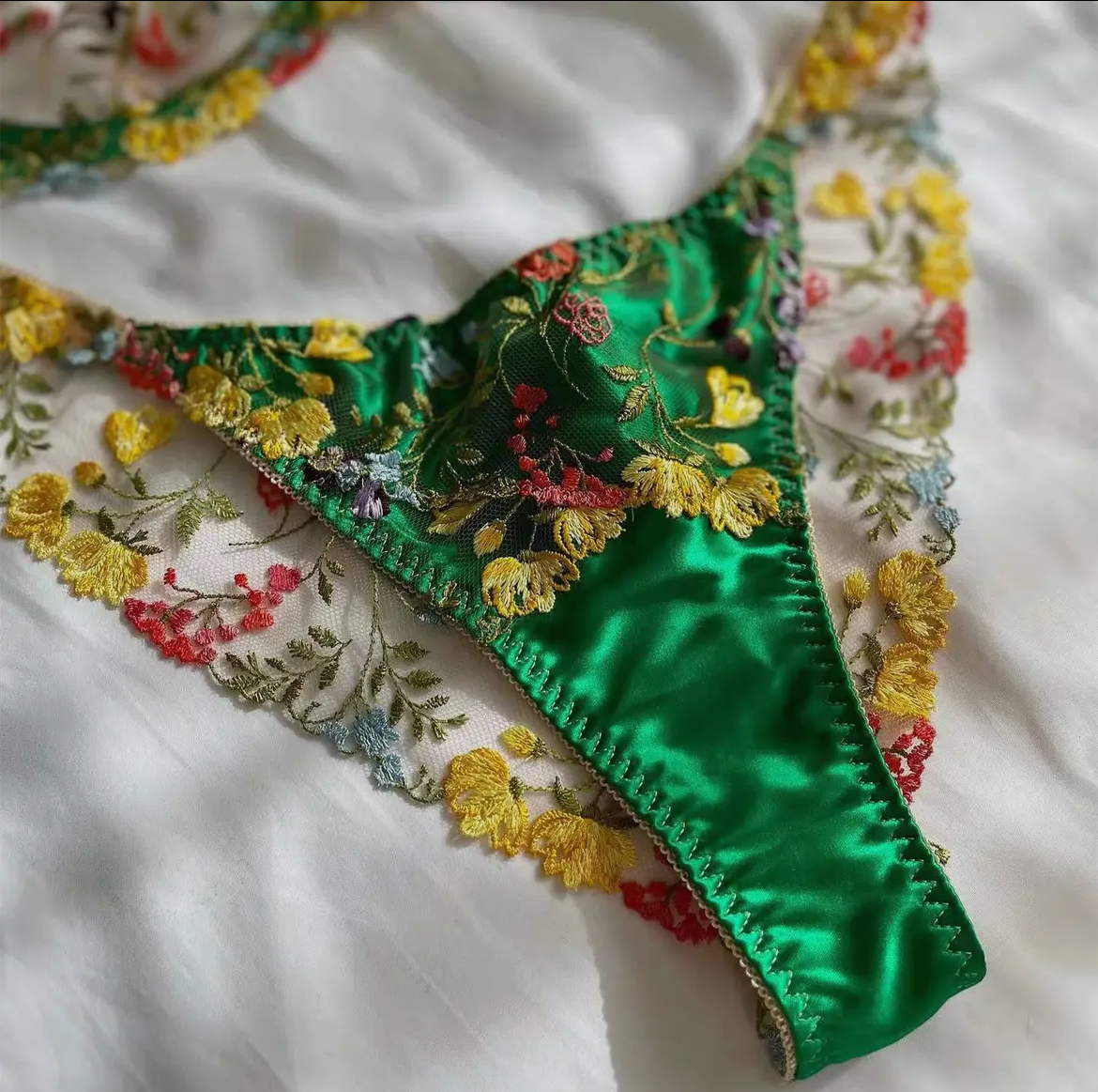 Floral Embroidered Silk Panty